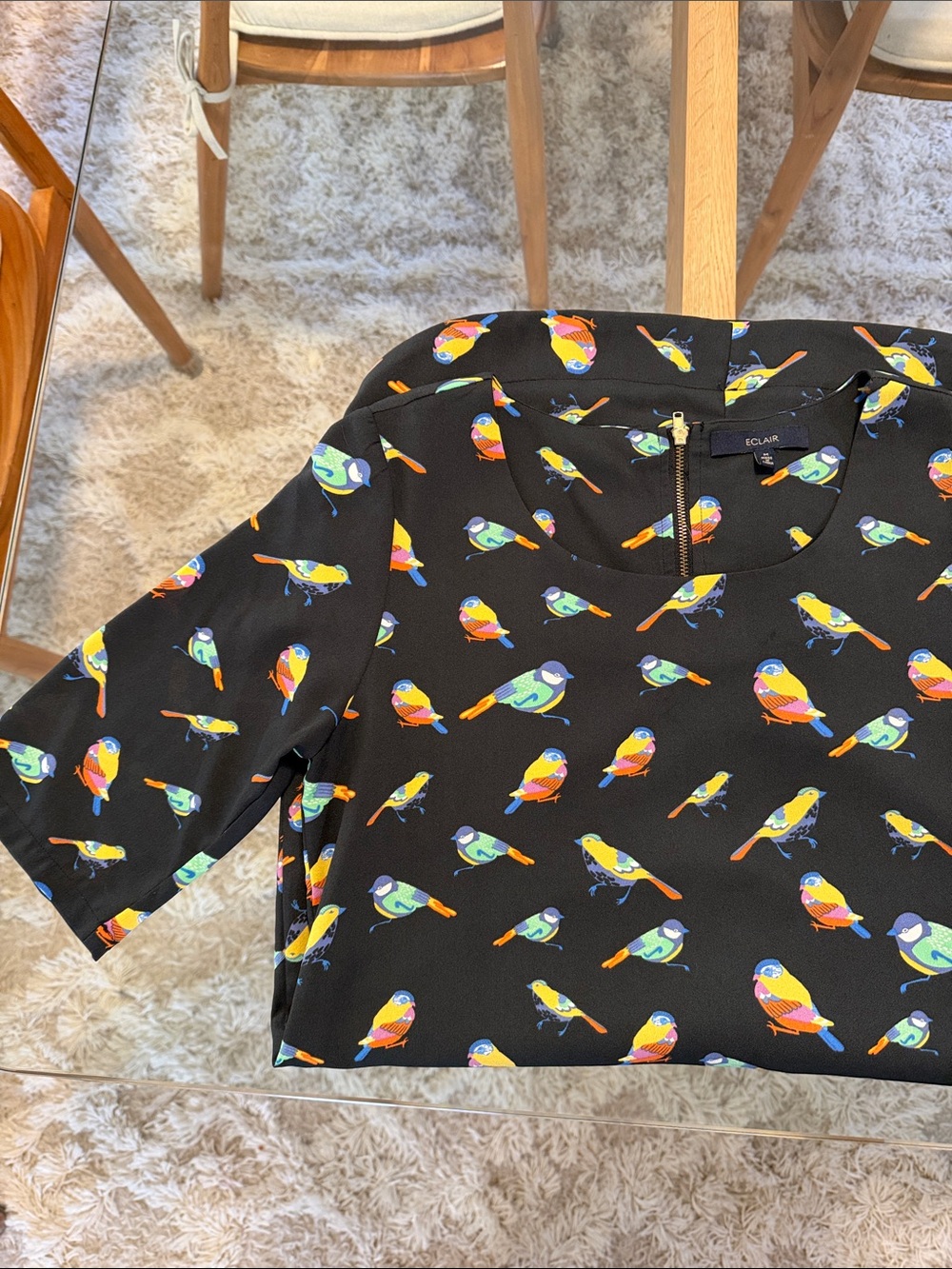 Eclair Midi Dress with Colorful Bird Print
